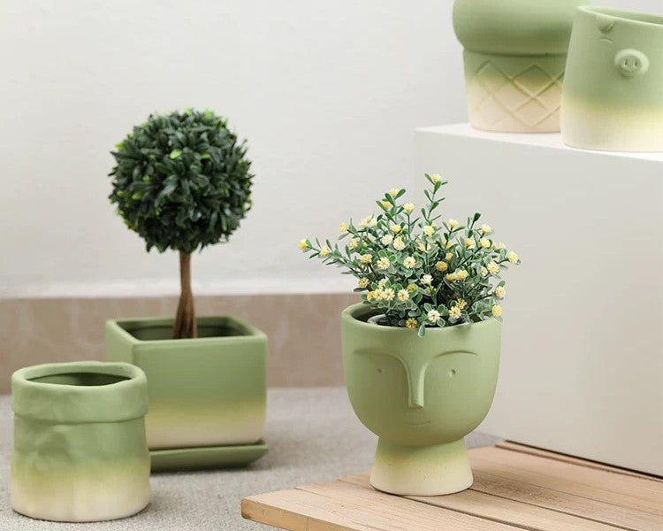 Hand-Painted Gradient Olive Green Flower Pot (without plant)