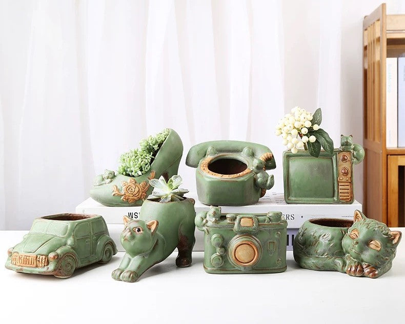 Green Vintage Succulent Pot (without plant)