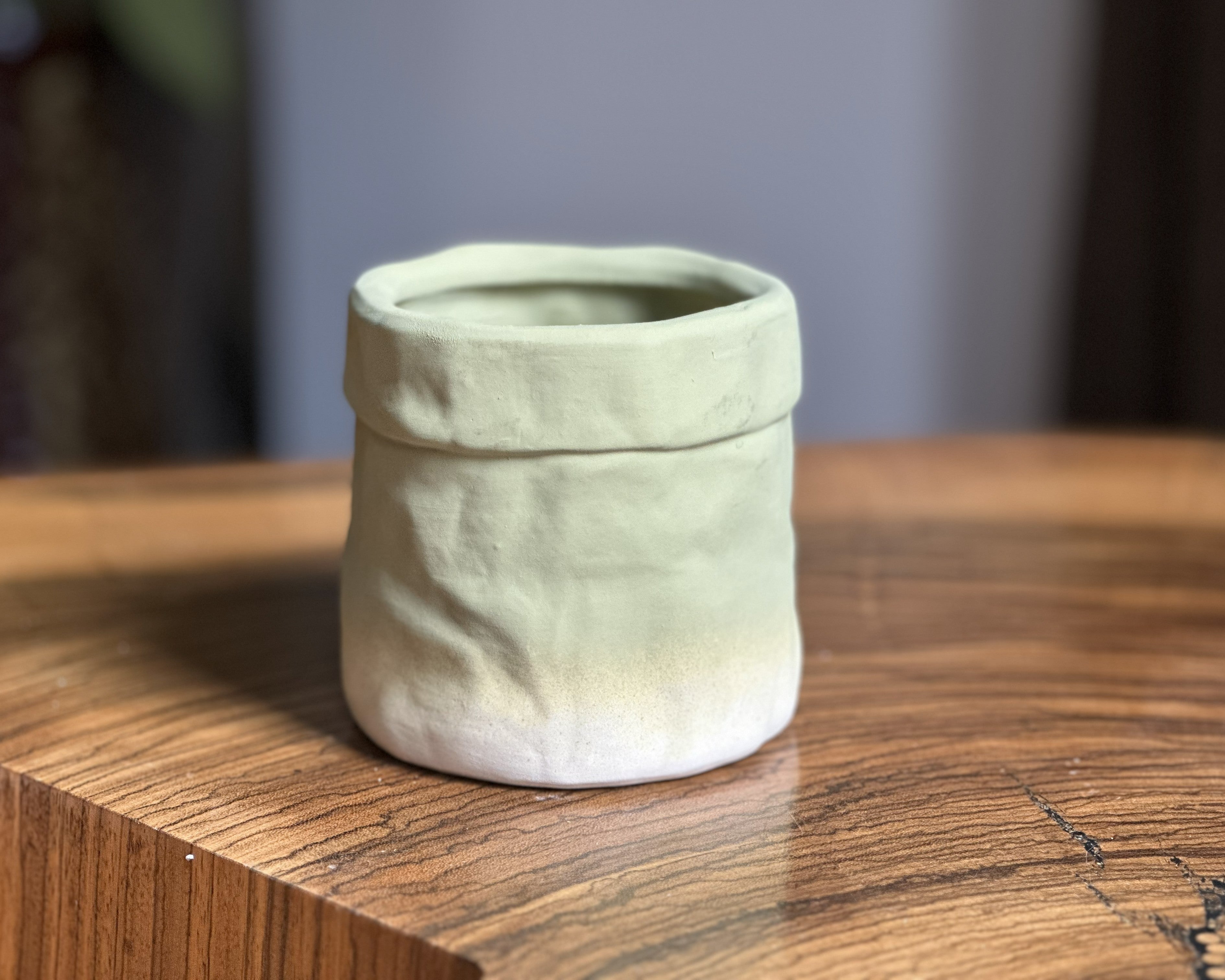 Hand-Painted Gradient Olive Green Flower Pot (without plant)